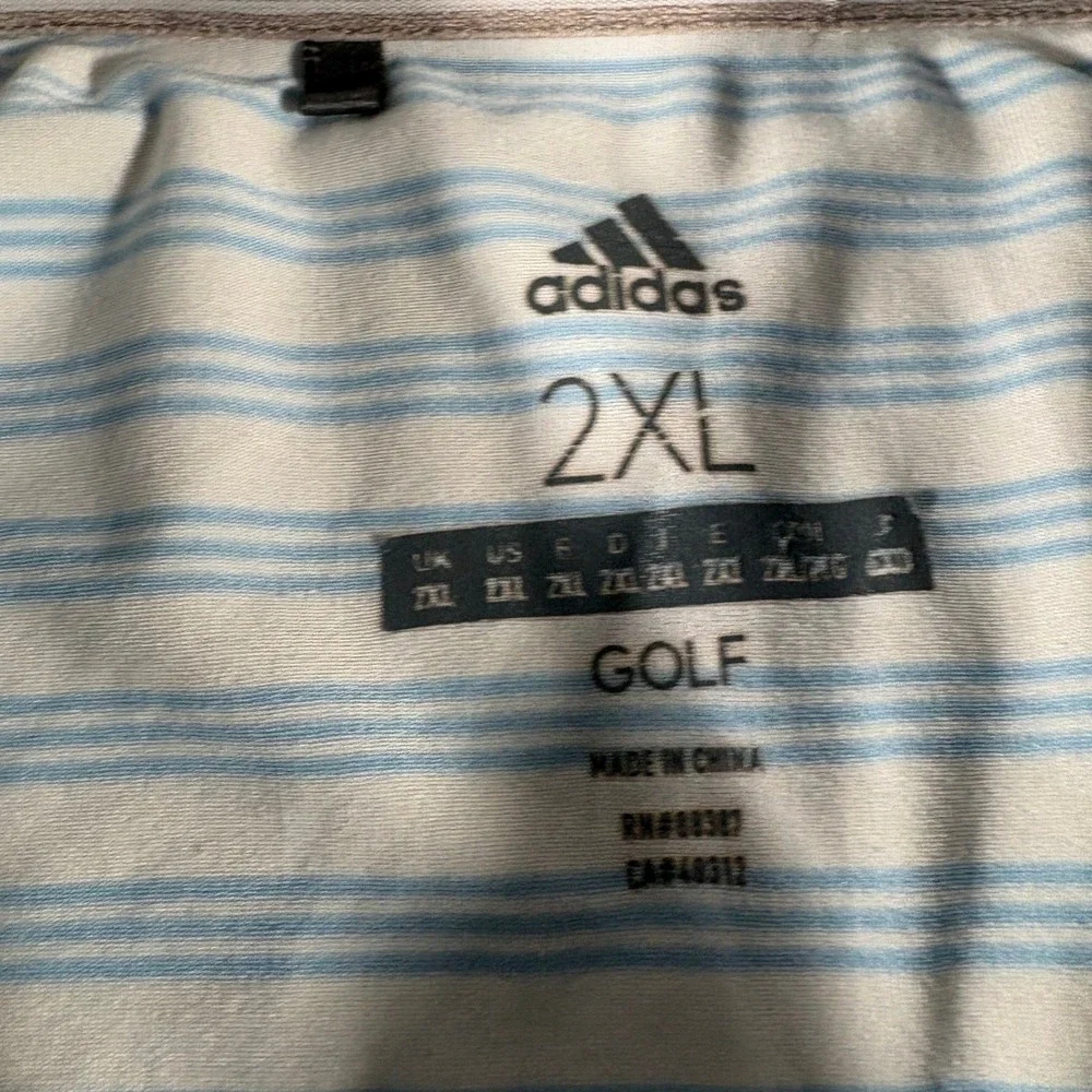 Adidas Golf Polo Mens 2XL Blue White Striped‎ Performance Short Sleeve Shirt